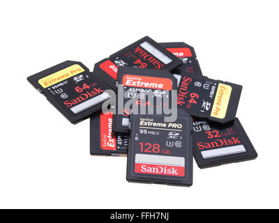 Les cartes mémoire flash de SanDisk , mémoire périphériques de stockage de données utilisées dans les appareils photo numériques SanDisk Corp / Western Digital Banque D'Images