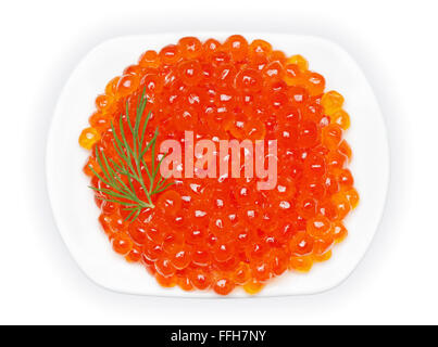 Caviar rouge, isolé sur le fond blanc, chemin de détourage inclus. Banque D'Images