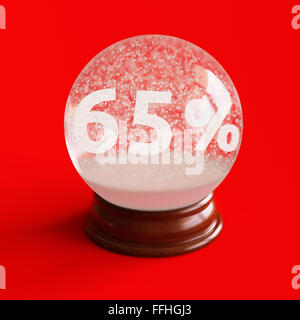 Snow globe avec 65  % de rabais à l'intérieur titre isolé sur backgorund rouge Banque D'Images