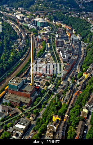 Vue aérienne, l'usine chimique Bayer Wuppertal, Wuppertal, parc de fer de suspension, l'acier, le cadre de la vallée de la Wupper, Wuppertal, Banque D'Images