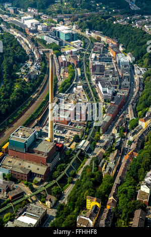 Vue aérienne, l'usine chimique Bayer Wuppertal, Wuppertal, parc de fer de suspension, l'acier, le cadre de la vallée de la Wupper, Wuppertal, Banque D'Images