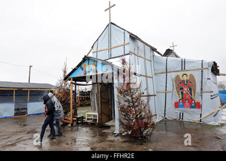 Église orthodoxe éthiopienne dans la soi-disant jungle camp de réfugiés, Calais, France Banque D'Images