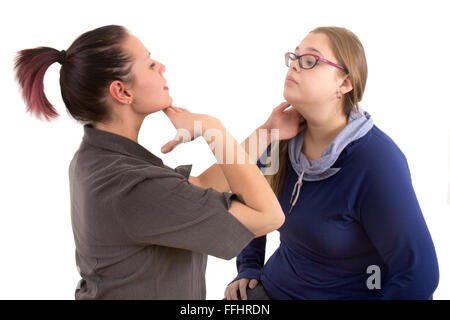 Opticien lunettes femme réglage studio shot over white background Banque D'Images