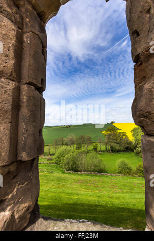 Vue depuis la fenêtre du château de raglan à montagne noire dans monmouthshire uk. Banque D'Images