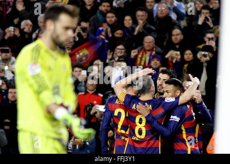 Camp Nou, Barcelona, Espagne. 14Th Feb 2016. La Liga. Celta de Vigo et de Barcelone. L'objectif de leur sixième célébration de l'Action Crédit : Neymar Plus Sport/Alamy Live News Banque D'Images