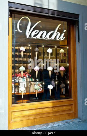 Venchi, célèbre magasin italien de crème glacée avant à Florence, Toscane, Italie centrale, Europe, Union européenne, UE. Banque D'Images