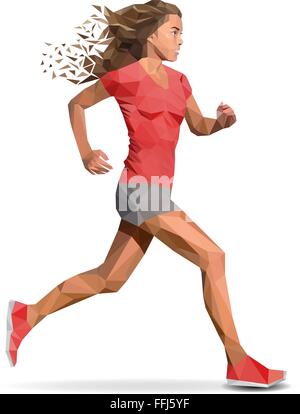 Fille courir marathon conçu à l'aide de la ligne vecteur graphique géométrique Illustration de Vecteur