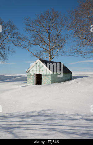 Vintage springhouse Snow Storm scène dans le comté rural de Monmouth dans le New Jersey, Etats-Unis, Amérique du Nord, Etats-Unis, vertical agriculture, vintage Snow Scene Snow neigy field Banque D'Images