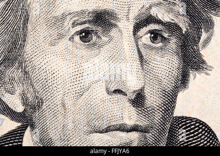 Andrew Jackson un portrait en gros plan sur vingt dollars US Banque D'Images