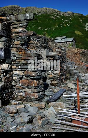 Coniston Coppermines, vestiges et ruines de la région Bonsor Mill. Ancien bâtiment du compresseur. L'exploitation minière industrielle demeure. , Cumbria (Royaume-Uni) Banque D'Images