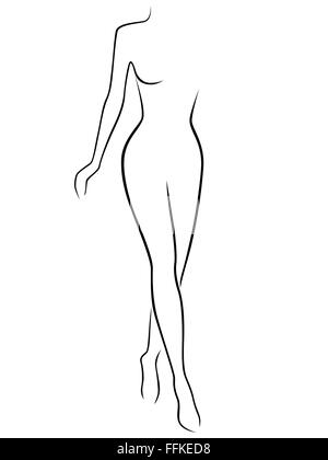 Mince Résumé femme marchant par la démarche assurée, dessin à la main contour vectoriel Illustration de Vecteur