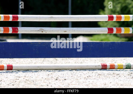 Les pigeons assis sur le saut à cheval obstacle. Oiseaux posés sur un saut d'obstacle Banque D'Images