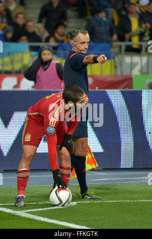 Isco lors de l'Euro 2016 football match de qualification entre les équipes nationales de football de l'Ukraine et l'Espagne Banque D'Images