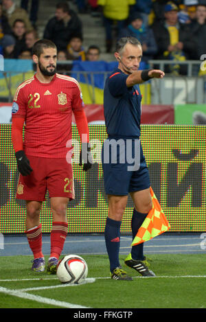 Isco lors de l'Euro 2016 football match de qualification entre les équipes nationales de football de l'Ukraine et l'Espagne Banque D'Images