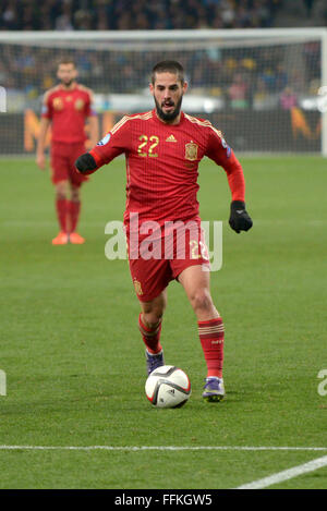 Isco lors de l'Euro 2016 football match de qualification entre les équipes nationales de football de l'Ukraine et l'Espagne Banque D'Images