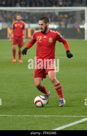 Isco lors de l'Euro 2016 football match de qualification entre les équipes nationales de football de l'Ukraine et l'Espagne Banque D'Images