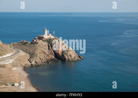 Phare de Cabo de Gata et Corralete beach parc naturel de Cabo de Gata Almeria province Andalousie Espagne Banque D'Images