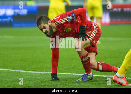 Isco lors de l'Euro 2016 football match de qualification entre les équipes nationales de football de l'Ukraine et l'Espagne Banque D'Images