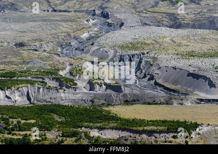 Avis de dépôts de cendres volcaniques et les débits des cours d'eau près du Mont St Helens Banque D'Images