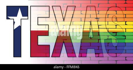 Un mur bien usé peint aux couleurs de la communauté LGBT drapeau avec un drapeau Texan comme texte Illustration de Vecteur