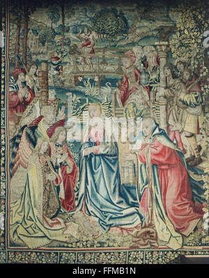 Religion, Christianisme, Jésus Christ, naissance, adoration des bergers, tapisserie, Bruxelles, 1505, droits additionnels-Clearences-non disponible Banque D'Images