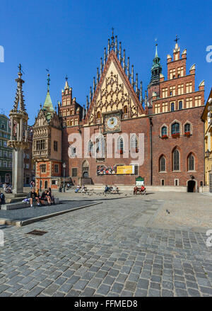 La Pologne, la Basse Silésie, Wroclaw (Breslau), Ancien hôtel de ville de style gothique Banque D'Images