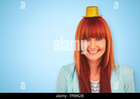 Portrait of woman wearing party hat hipster Banque D'Images