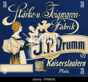 Publicité, nourriture, 'Staerke- und Teigwarenfabrik J. P. Drumm' affiche publicitaire , Kaiserslautern, Allemagne, vers 1900, droits additionnels-Clearences-non disponible Banque D'Images