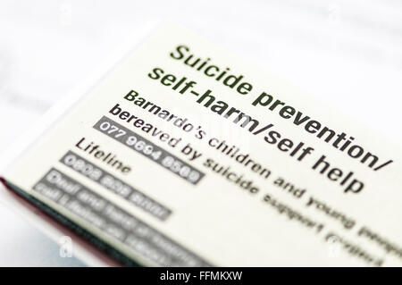 Répertoire de l'automutilation, la prévention du suicide et d'autres services de santé mentale Banque D'Images
