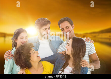 Image composite de portrait de groupe de jeunes collègues heureux Banque D'Images