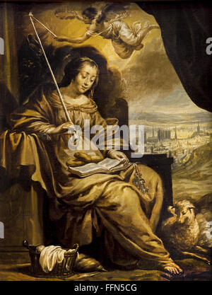 Saint Geneviève par Charles le Brun 1619-1690 France Geneviève française est la patronne de Paris dans les traditions catholiques et orthodoxes romaines. Banque D'Images