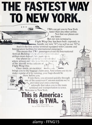 1970 Publicité Publicité magazine en visite à New York par TWA. Banque D'Images