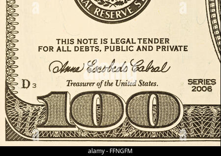 US Hundred Dollar Bill Détail Banque D'Images