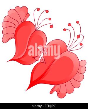 Cartoon couple romantique en amour avec résumé en forme d'coeur. Peut utiliser pour la décoration d'événements, mariages, autocollants, illustrations Illustration de Vecteur