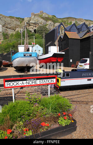 Rock-a-Nore maquette ferroviaire la gare, en face de la bateaux à Maritime Heritage Centre Hastings East Sussex UK Banque D'Images