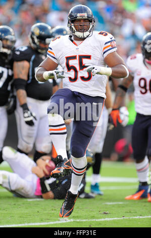 7 octobre 2012 - Jacksonville, FL, USA - Chicago Bears secondeur extérieur Lance Briggs (55) pendant les ours 41-3 gagner les Jacksonville Jaguars à l'EverBank Field sur le 7 octobre 2012 à Jacksonville, en Floride. ..ZUMA Press/Scott A. Miller. (Crédit Image : © Scott A. Miller via Zuma sur le fil) Banque D'Images