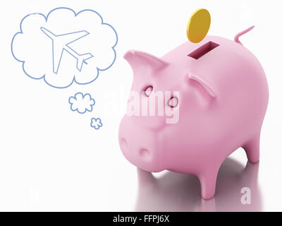 Moteur de rendu 3d image. Tirelire pensée de vacances. Concept d'économiser de l'argent. Isolé sur fond blanc. Banque D'Images