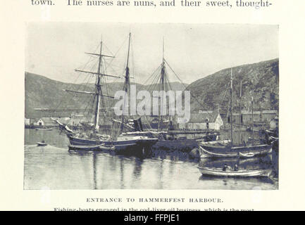 Ce livre vintage raconte un voyage à travers les terres vikings, avec quatre-vingt-neuf illustrations et une carte couvrant la Norvège et le Spitzberg. Il offre une exploration détaillée du patrimoine viking et des paysages de ces régions nordiques. Banque D'Images