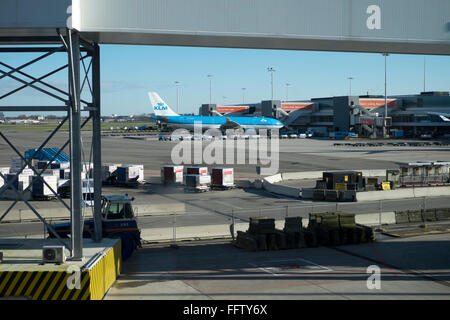 Airbus 330 de la compagnie néerlandaise KLM appartenant à stationné à l'aéroport de Schiphol aux Pays-Bas Banque D'Images