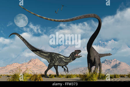 L'Allosaurus versets un Diplodocus Banque D'Images