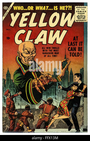 Yellow Claw #1 (octobre 1956) illustration de bande dessinée par l'artiste américain Joe Maneely (1926-1958) montrant l'emblématique méchant Yellow Claw, un mystique chinois de niveau génie et un cerveau criminel, opposé à l'héroïque agent sino-américain du FBI Jimmy Woo. Banque D'Images