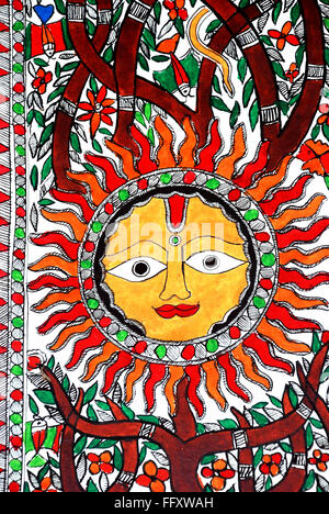 Peinture de Madhubani dieu soleil Banque D'Images