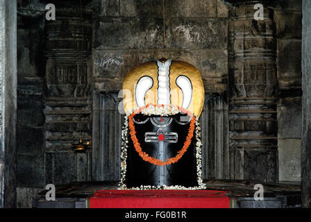 Shivling énorme avec statue de naga dans temple de Shiva ; près de Belur Halebid Halebidu Hassan district ; ; ; Inde Karnataka Banque D'Images