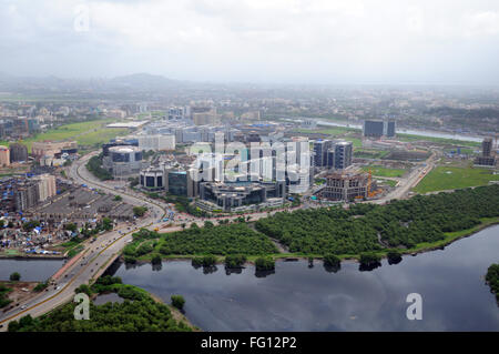 Vue aérienne de Bandra Kurla Complex et de la rivière Mithi, Bombay Mumbai Maharashtra Inde Banque D'Images