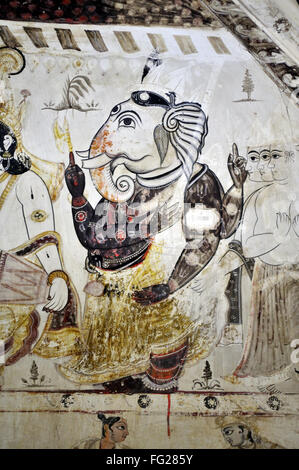 Ganesha peinture sur orchha mur dans Lakshmi Narayan temple Khajuraho Madhya Pradesh, Inde Banque D'Images