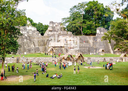 Temple de Tikal 33, les anciens Mayas, pyramide funéraire situé dans l'Acropole nord de la grande ville maya de Tikal Banque D'Images