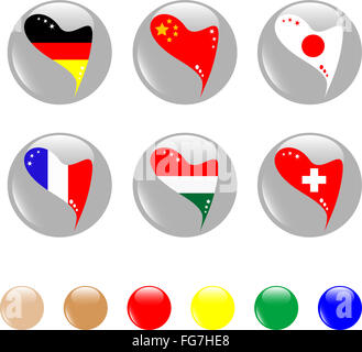 National heart flags brillant - bouton icône vector Banque D'Images