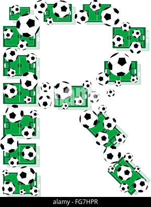 R, l'Alphabet lettres Football faites de ballons de soccer et de champs Banque D'Images