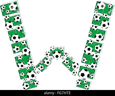 W, l'Alphabet lettres Football faites de ballons de soccer et de champs Banque D'Images