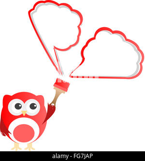 Cute owl peinture abstraite red cloud Banque D'Images